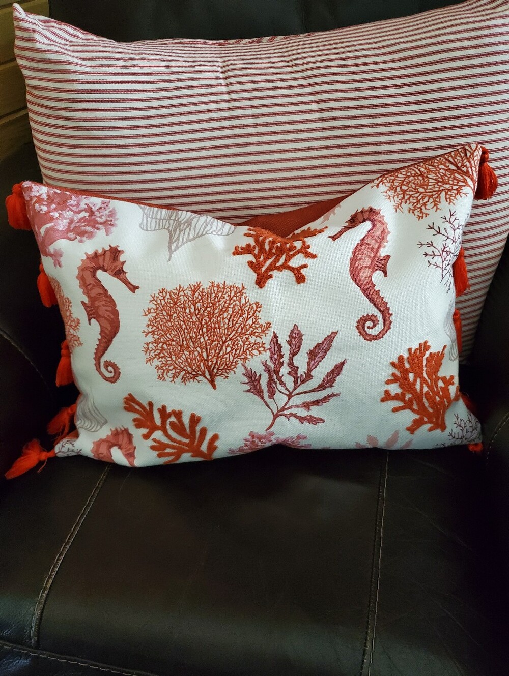 Milli Home Seahorse Coral Pillow Cover 14x20 Nautical Lumbar Tassels